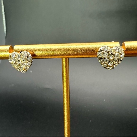 Gold Heart Pavé Earrings with Sparkling Stones - Picture 8 of 11